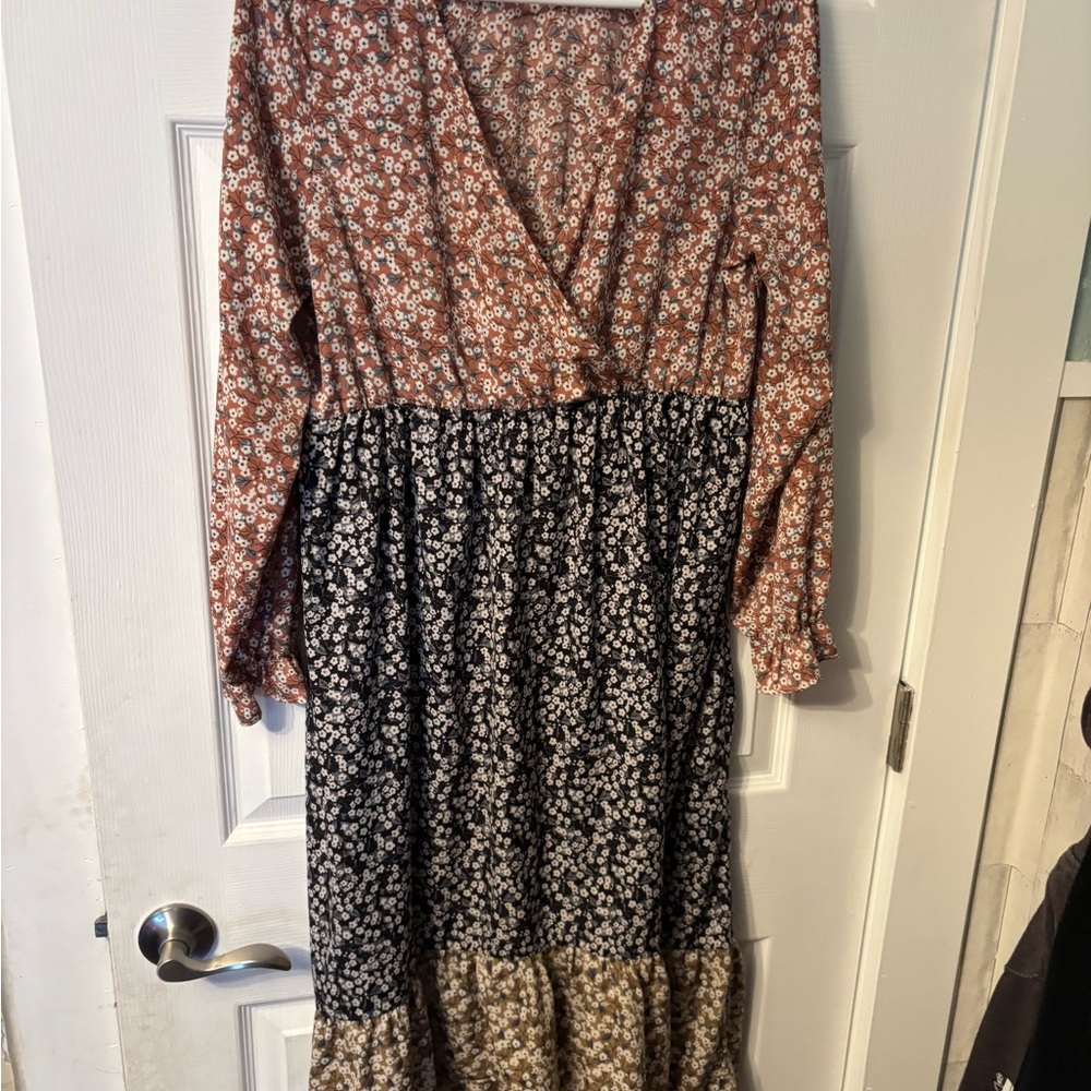 ♥️ PatPat Floral Long Sleeve Maxi Dress - Brown and Black